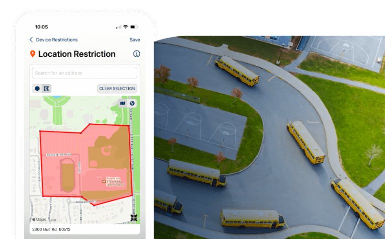 TRUCE Family geofence showing school campus boundary and automatic policy enforcement